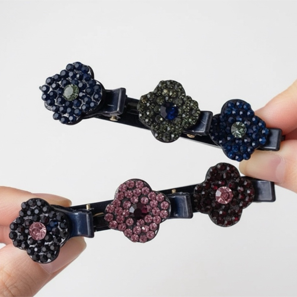 Elegant Floral Crystal Braided Hair Clips (2)